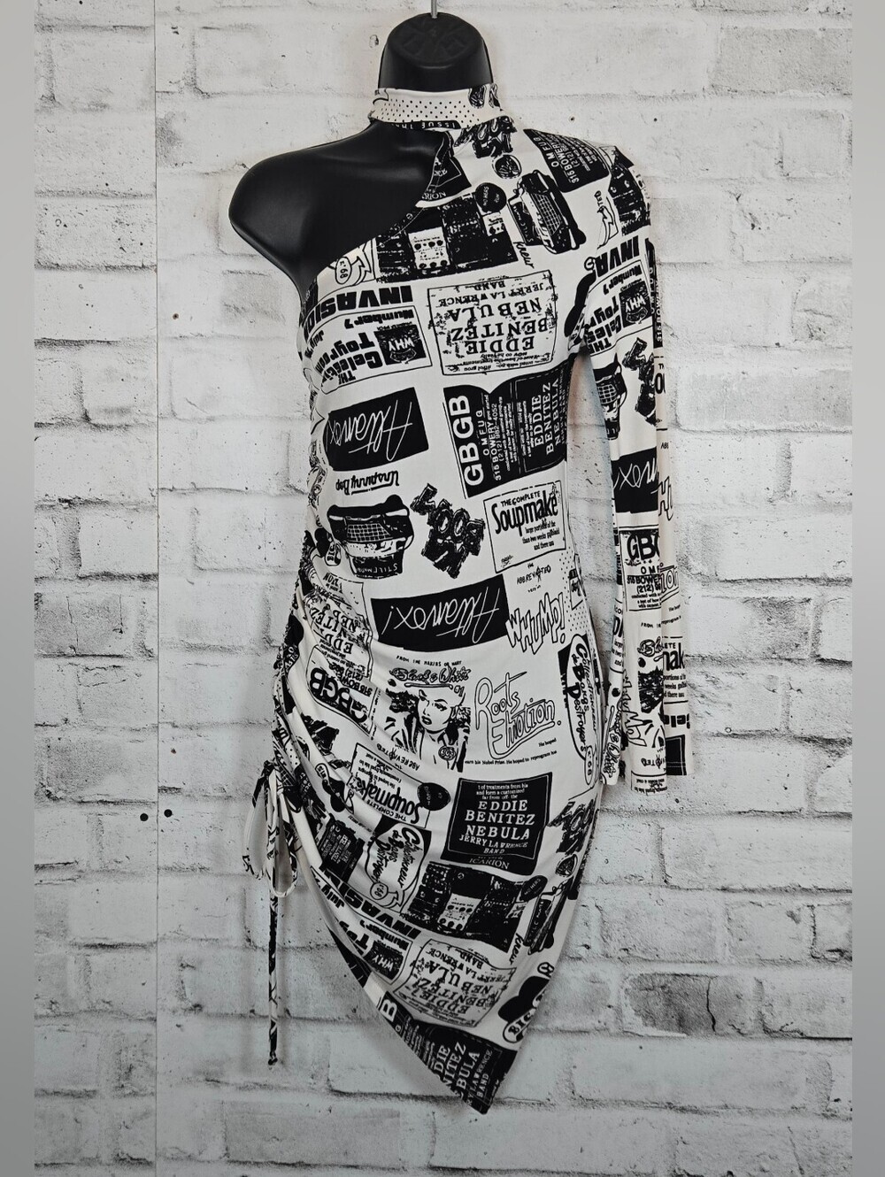 Vintage One Shoulder Graphic Print Asymmetrical Tunic Top Size Large